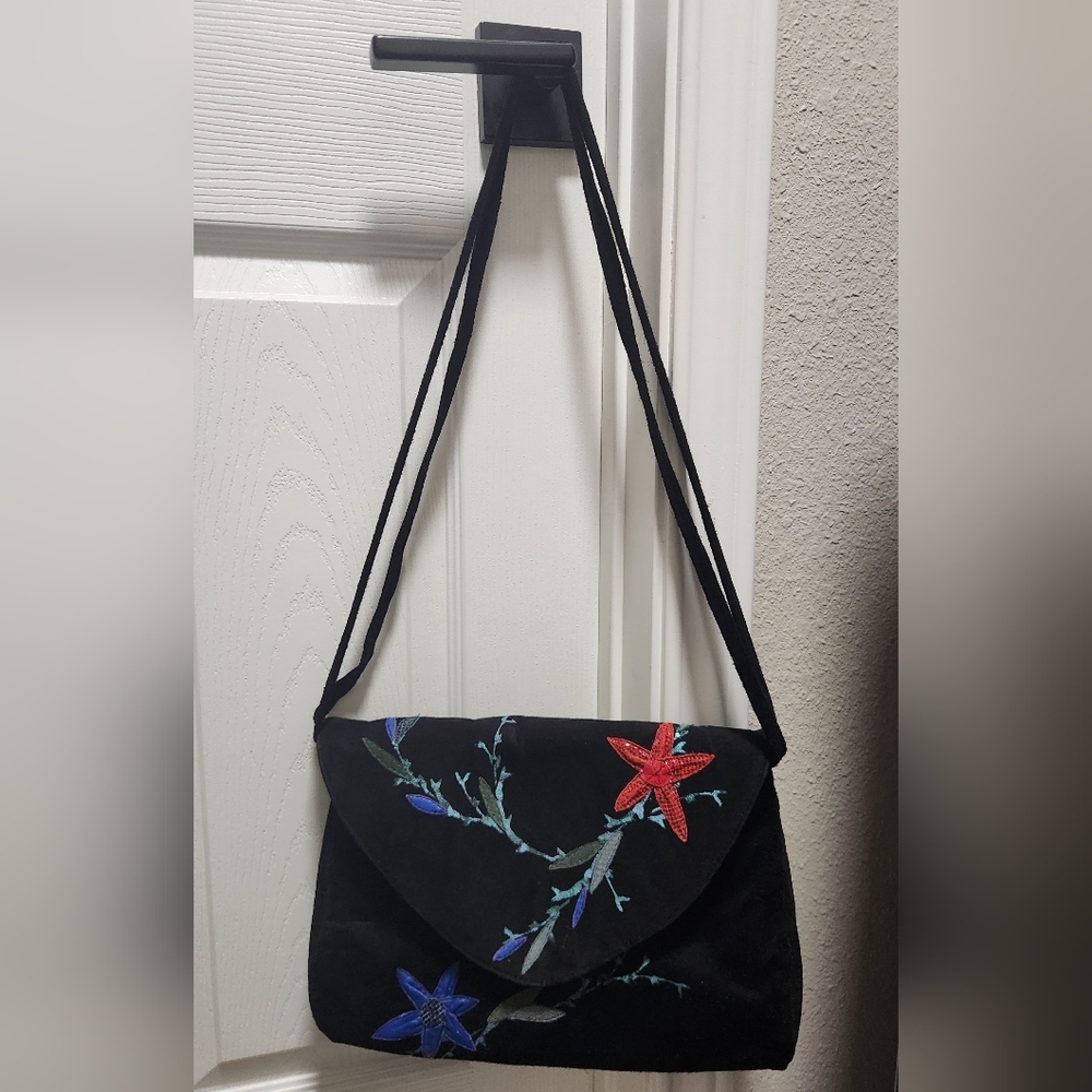 Streve Canada Black Embroidered Shoulder Bag Purse